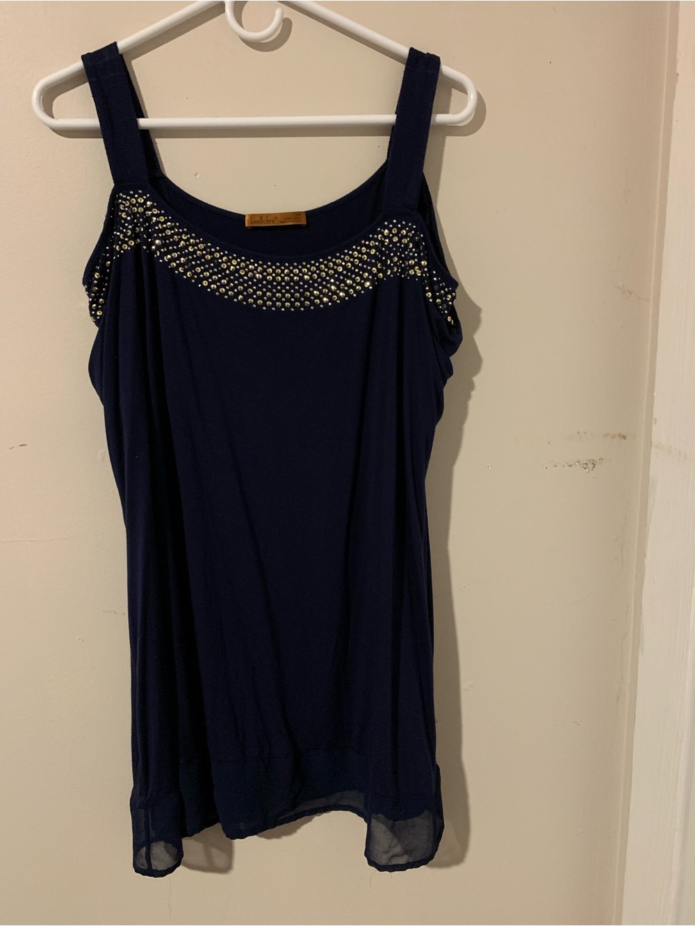 Belldini Navy Studded Cold-Shoulder Camisole